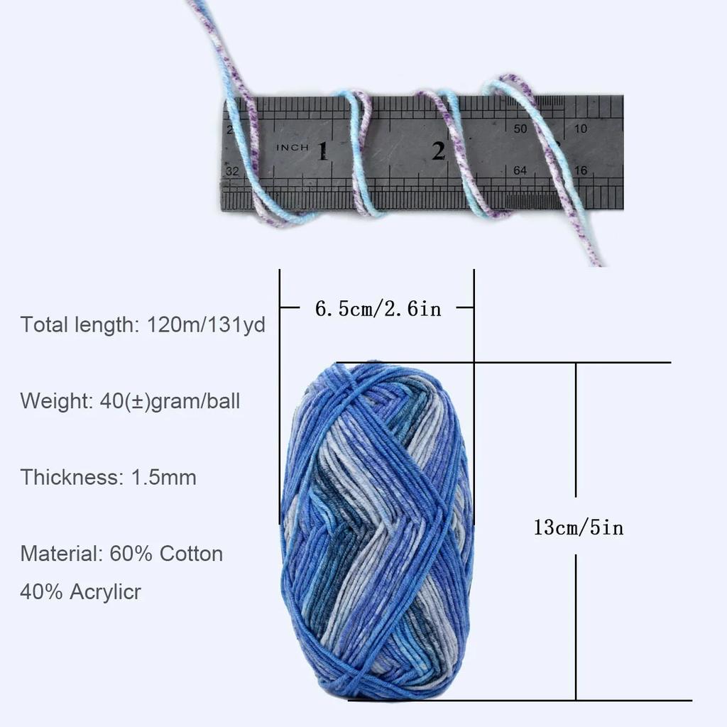 1pcs 40g 1.5mm Milk Cotton Yarn 4 Strands of Yarn Segment Dyed Gradient DIY Jewelry Accessory 60% Cotton 40% Acrylicr 120m/131yd