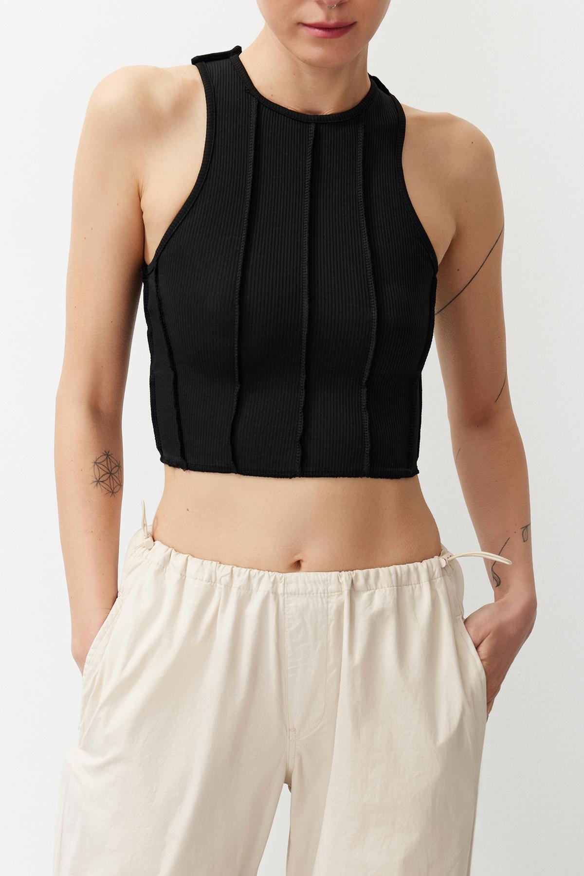 

Женская модная новая блузка в черную полоску, приталенная трикотажная блузка S чёрный