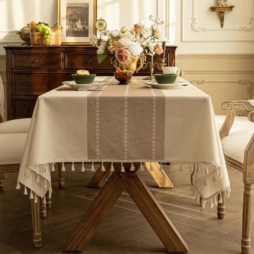 SXYITE Water-Repellent Nordic Tablecloth, Rectangular, Solid Color, Waterproof, Oil-Resistant, Stain-Resistant, Thick, Premium Quality, with Fringe, N