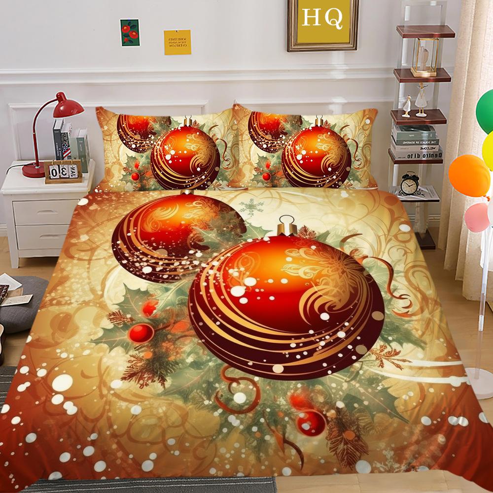 Christmas Digital Printing 3D Printing Polyester Pillowcase Quilt Cover Two Or Three-Piece Set