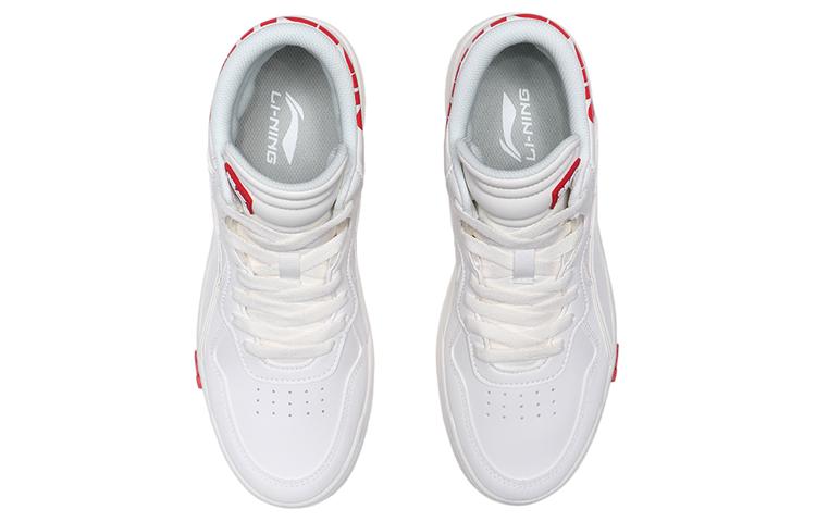 Li Ning Wave Coverage Thermal Slip Resistant Mid top Skateboard Shoes Women's White Red AGCQ238-1