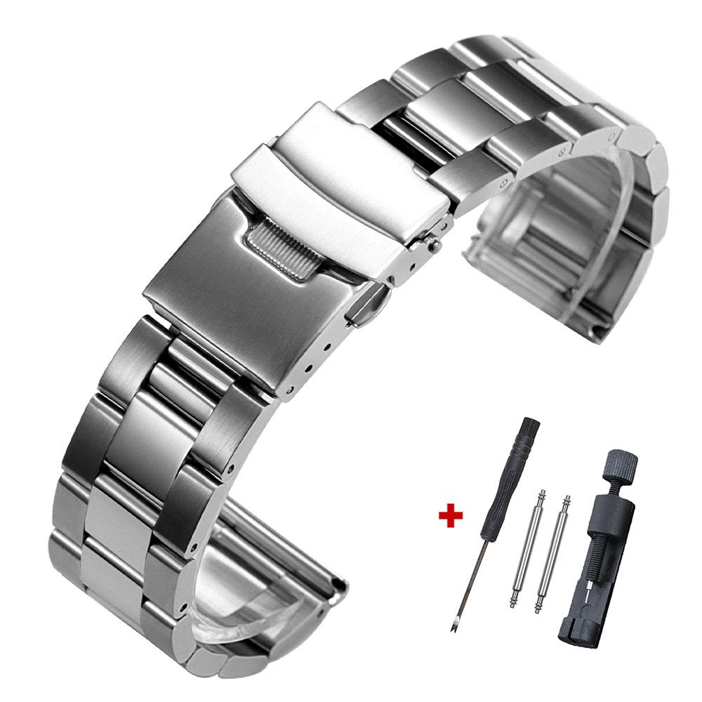 

Міцний ремінець з нержавіючої сталі 20/22/24/26/28 мм для браслетів годинників Seiko для Jubilee для ремінця Oyster Аксесуари для чоловічих годинників 28mm срібний