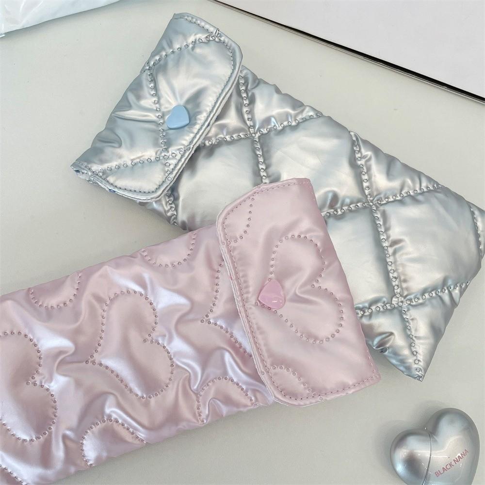 PU Bow Sunglasses Pouch Shiny Surface Quilted Satin Eyeglasses Storage Case Heart Embossed Soft Fluffy Lining