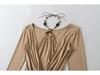 Chic Two-Piece Illusion Halter Neck Beaded Long Sleeve Ruched Top for Fall