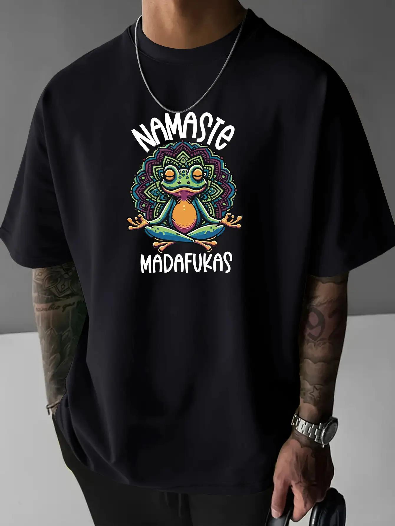 

Men S Stylish Loose-Fitting Round Neck T-Shirt Featuring a Vibrant Namaste Madafukas Print - a Casual Summer Short-Sleeve Tee Made from Soft Fabric M