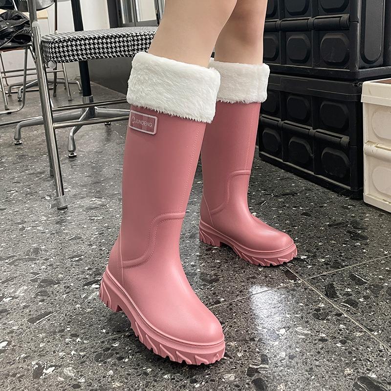 Fashion Women's Tall Water Shoes Long Rain Boots Adult Non-slip Warm Women's Water Boots Velvet Waterproof Glue Shoes