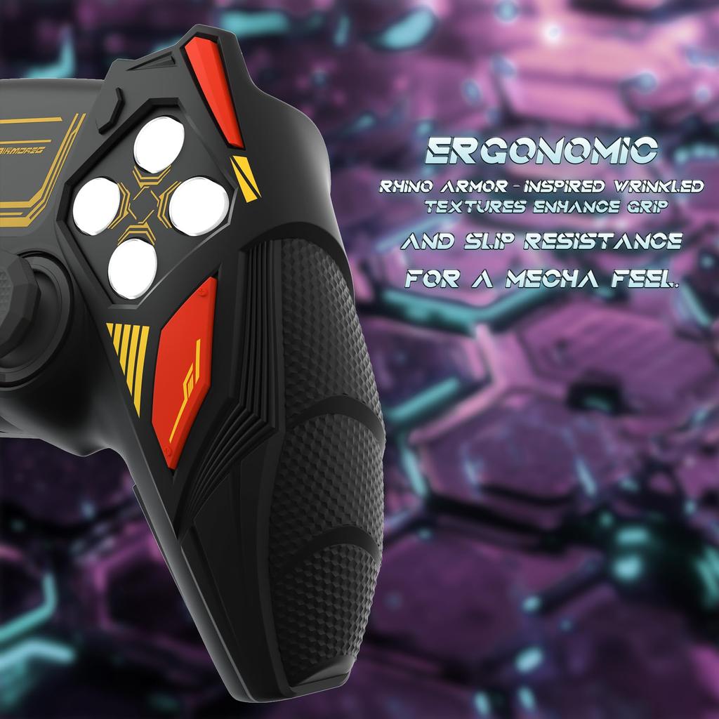 PlayVital PS5 Controller Silicone Mecha Rhino Shockproof Protective Easy Includes Thumb Grips and Compatible with Charging Black Red Cover, Series,