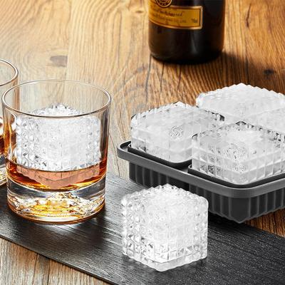 Quadratische 3D-Eiswürfelschale, große quadratische Whisky-Eisform aus Silikon in lustigen Formen mit Trichter für Cocktails, Bourbon, Brandy, Whisky, Geschenke für Männer, Schwarz