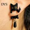 Unique Black Cat Jewelry 1 Pair Middle Finger Earrings for Women, 3D Printed Cute Creative Alloy Ear Ornaments Earrings, Funny Gothic Front