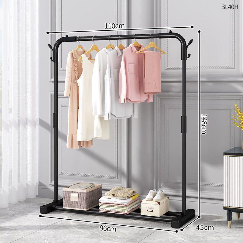Plastic Floor-Standing Balcony and Bedroom Clothes & Hat Rack, with Folding Drying Pole and Storage.