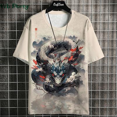 Japanese Ukiyo-E T Shirt Men Animal Print Graphic T Shirts Vintage Men's Clothing Round Neck Short Sleeve Tee Harajuku T-shirt