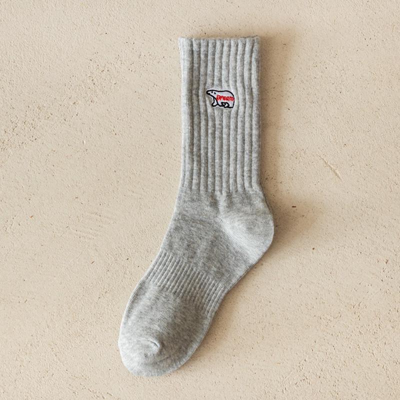 Embroidered Heart Men's Mid-Calf Cotton Socks: Korean Style, Trendy Hip-Hop, Breathable, Black & White for Autumn & Winter