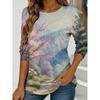 Women's Colorful Floral and Butterfly Print Long-sleeved Loose-fitting Round Neck Top, Casual Everyday Style