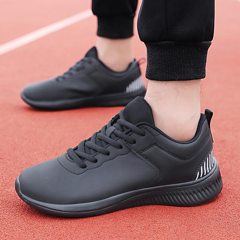 Spring black leather sneakers casual running sneakers
