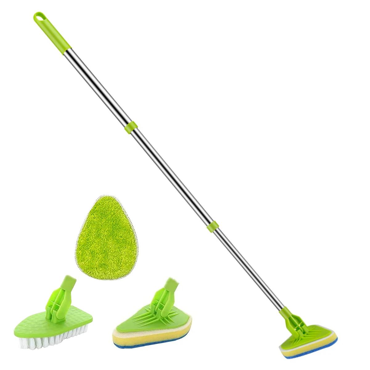 Extendable Bathroom Mop Set 3 in 1 Multifunctional Tile Cleaning Kit 180° Rotatable Triangle Cleaning Mop for Floor Cleaner Tool