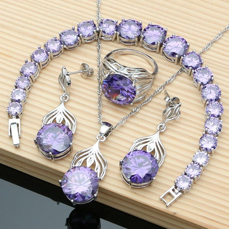 Blue Sapphire Gemstone Jewelry Sets 925 Silver Needle Earrings Rings Fine Women Jewellry Bride Necklace Set Dropshipping