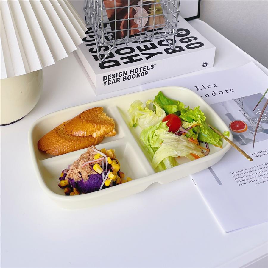 1PC Ceramic Rectangular Three Grid Plate, Innovative Dining Plate, Breakfast and Healthy Low-fat Dining Plate, Home Kitchen
