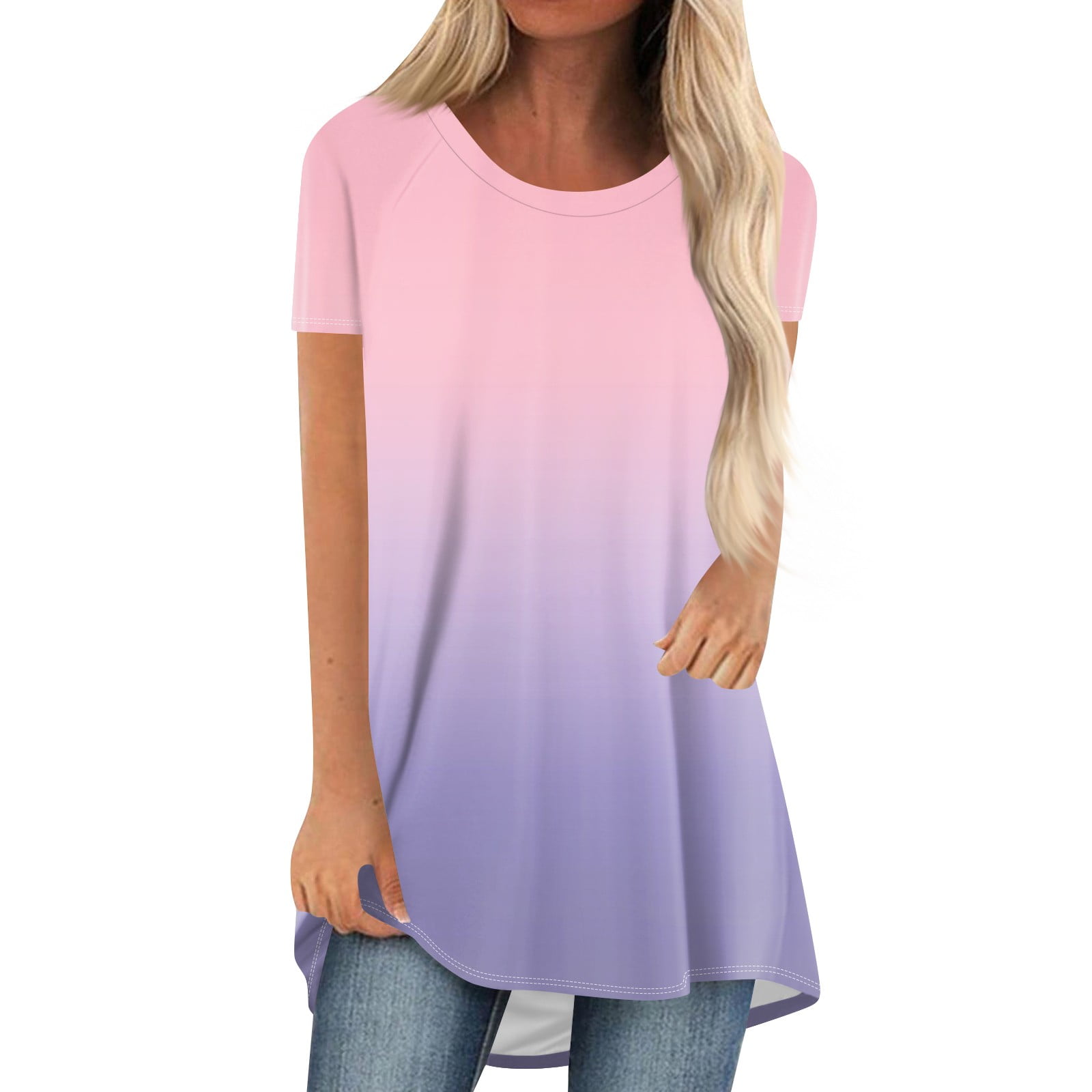 

Gradient Color 3D Print Long T-Shirts Women Casual Streetwear Oversized O-Neck Short Sleeve T Shirt Y2K Tops Tees Woman Clothing S