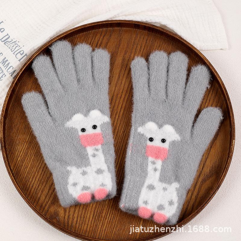 Winter Cartoon Thick Cute Warm Couples Student Cold Proof Knit Wool Riding Touchscreen Gloves