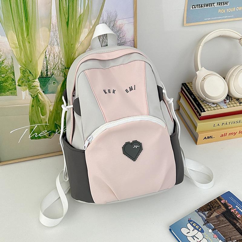 Large-capacity Schoolbag Ins Wind High Value Love Contrast Color Junior High School Students Backpack Casual Joker Small Backpack