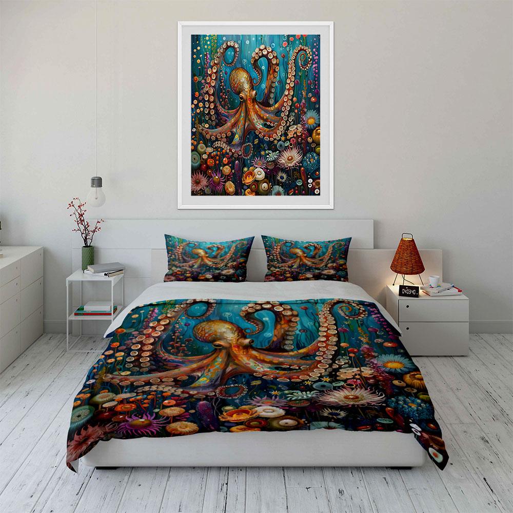 Unterwasser-Oktopus-Kunst-Set Mehrere Größen Kinder- und Schlafzimmer für Erwachsene Exquisites 3-teiliges Bettwäsche-Set Geschenk