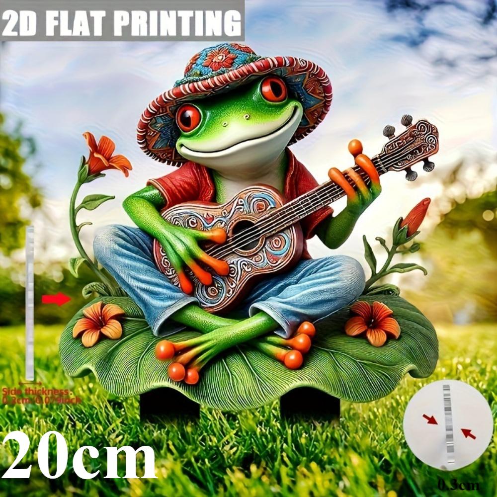 

Жаба, що грає на гітарі, 2D плоский акрил, садова прикраса, орнаменти, підходить для саду, квіткового горщика, трави, Різдва, Хелловіну 20cm