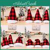 Festive Red And Black Checkered Christmas Hat With Soft White Pom Poms For Holiday Celebrations