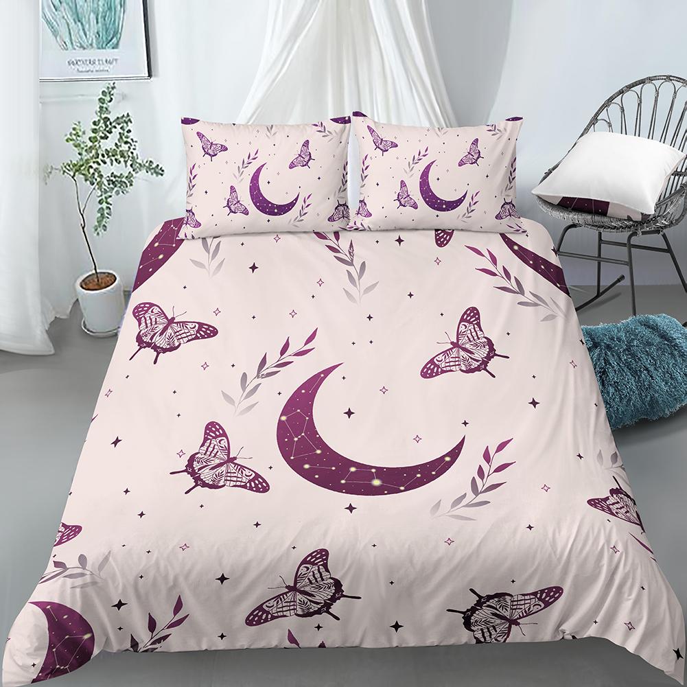 Motte Schmetterling Mond Bettbezug Set Wahrsagerei Stil Bettdeckenbezug mit Kissenbezug King Queen Größe für Teenager Erwachsene Bettwäsche Set
