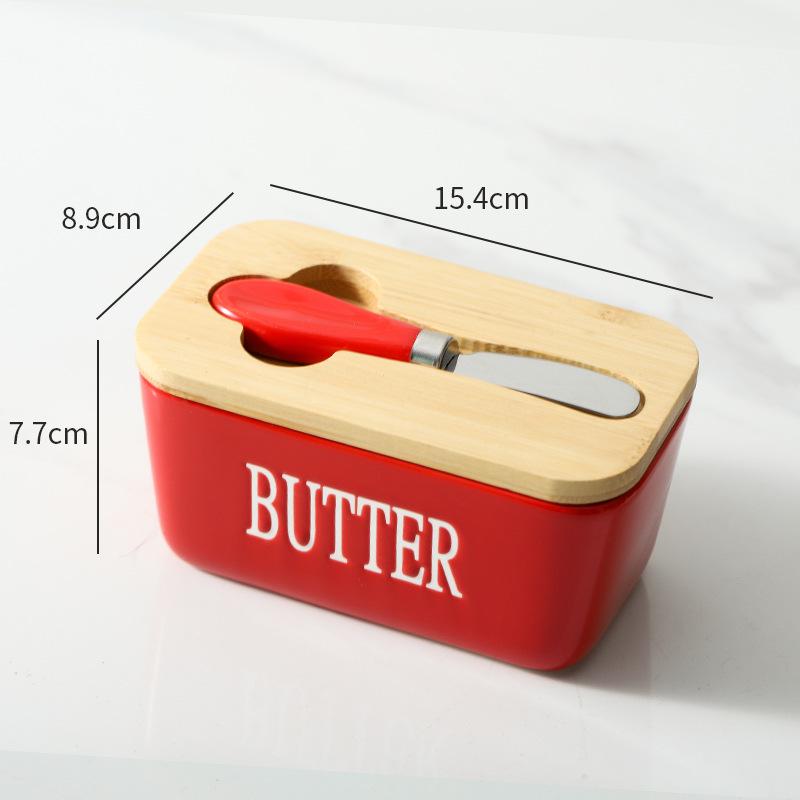 European-Style Ceramic Butter Dish with Lid - Cheese Storage Box for Fresh-Keeping In Kitchen