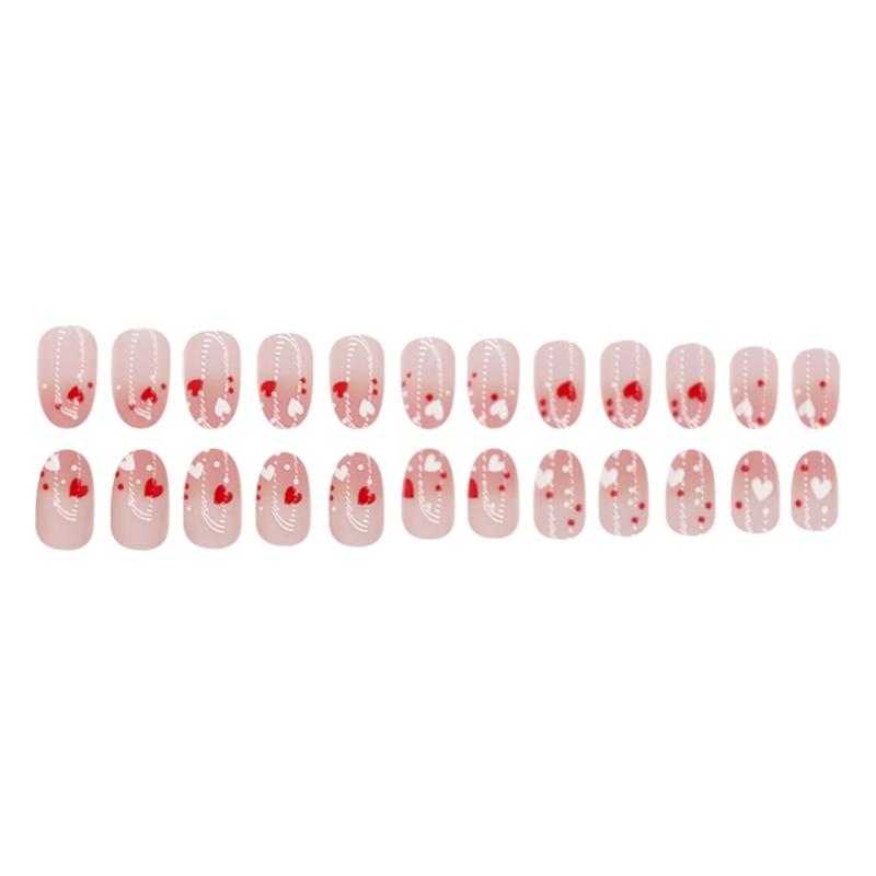 Valentinstag Kunstnägel Mandel Press-on Nägel Acrylnägel Full Cover Falsche Nägel Klebenägel Nagellack Künstliche Nägel 24 Stück