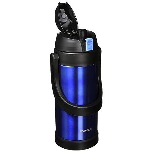 IRIS OHYAMA Kids' Sports Water Bottle, 2 Liters, Blue. Vacuum Insulation Keeps Water Cold for 6 Hours! Large Capacity, One-touch Opening, Direct Drink