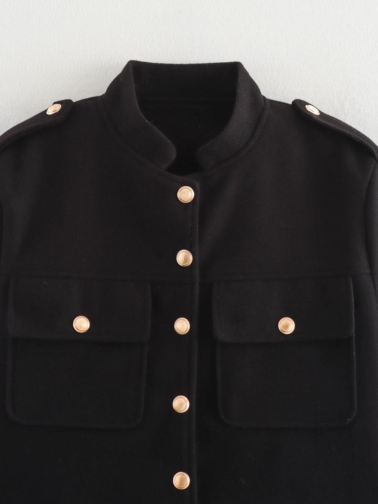 European and American Women's Retro Stand Collar Double-Breasted Short Jacket