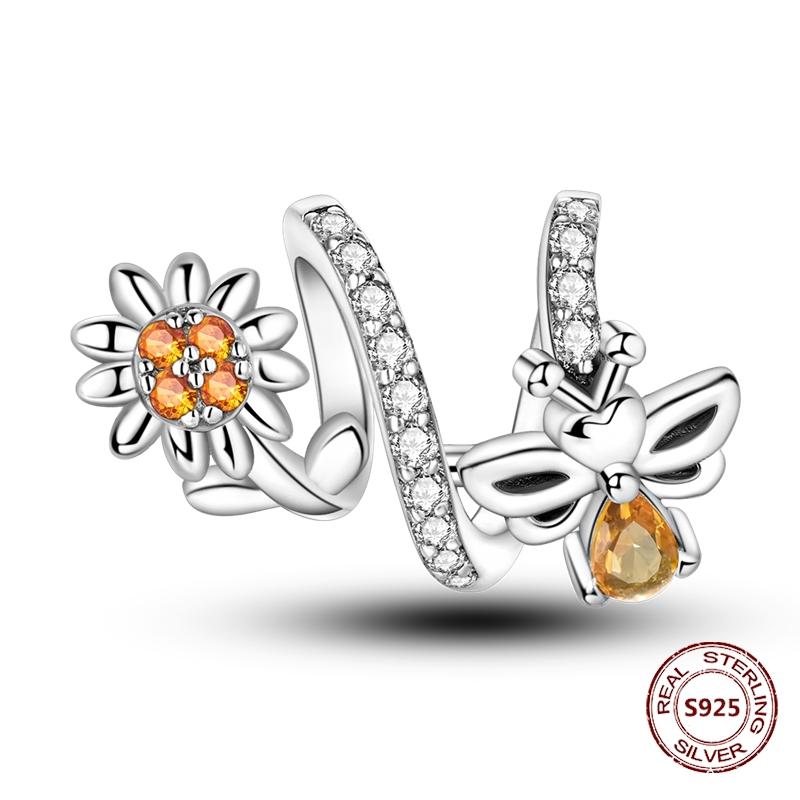 Butterfly Charm copper Authentic Pink Blue Zircon Fly Butterflies Safety Chain Clip Charm Bead Charms Compatible With Bracelets Do It Yourself Jewelle