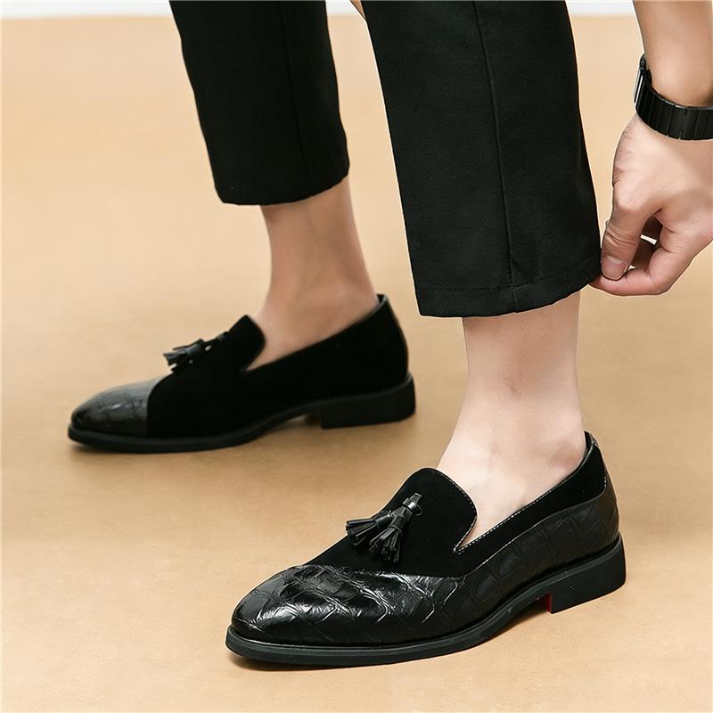 Retrov Fasion New Men's Pointed Suede Tassels Patchwork Flats Leather Shoes Casual Loafers Formal Dress Footwear Zapatos Hombre