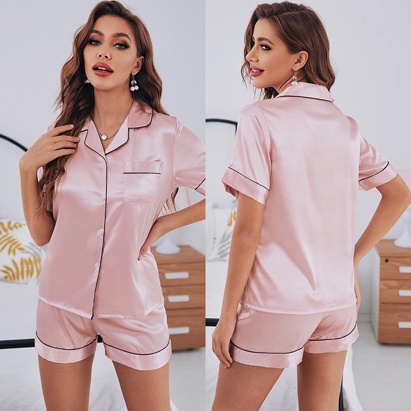 Damen Sommer Pyjama Set gestreift: Kurzärmelig, Einfarbig, Lässige Homewear