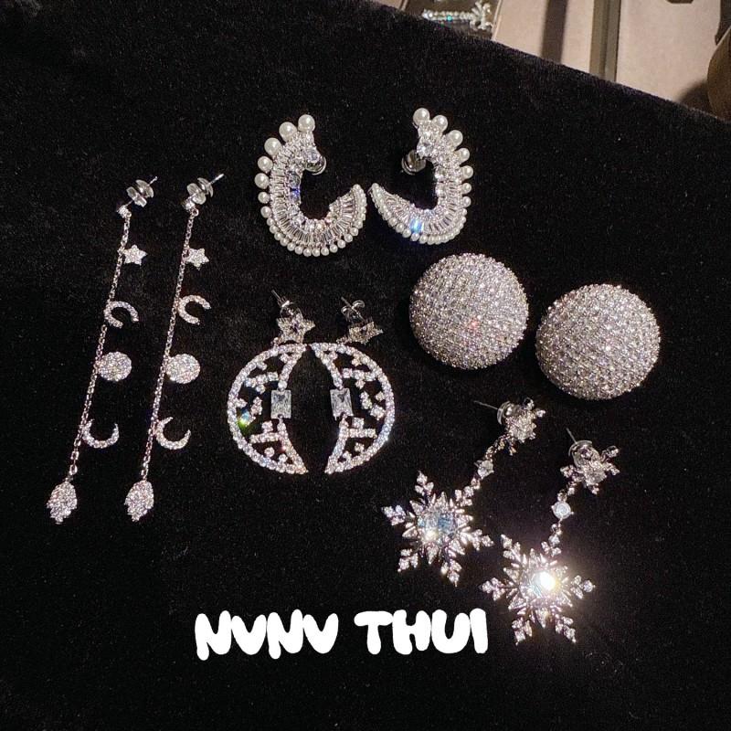 Elegant Water Drop Butterfly Knot Pearl CZ Earrings With Star Moon Pendant Women Vintage Chic Jewelry