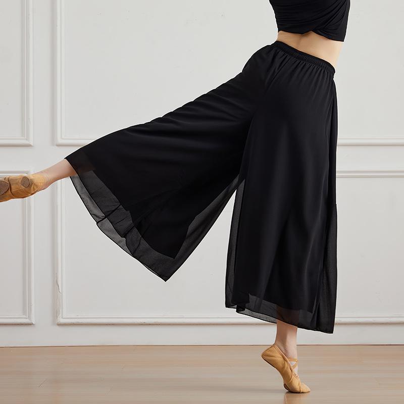Women's White High Waist Chiffon Dance Pants - Wide Leg, Flowy, Modern Performance Wear