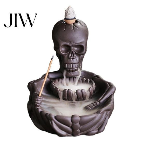 Quemador de Incienso Creativo de Cascada de Humo Calavera, Soporte para Conos de Flujo Inverso, Soporte Artístico de Varilla Difusora Calavera Gótica para Decoración del Hogar de Halloween,