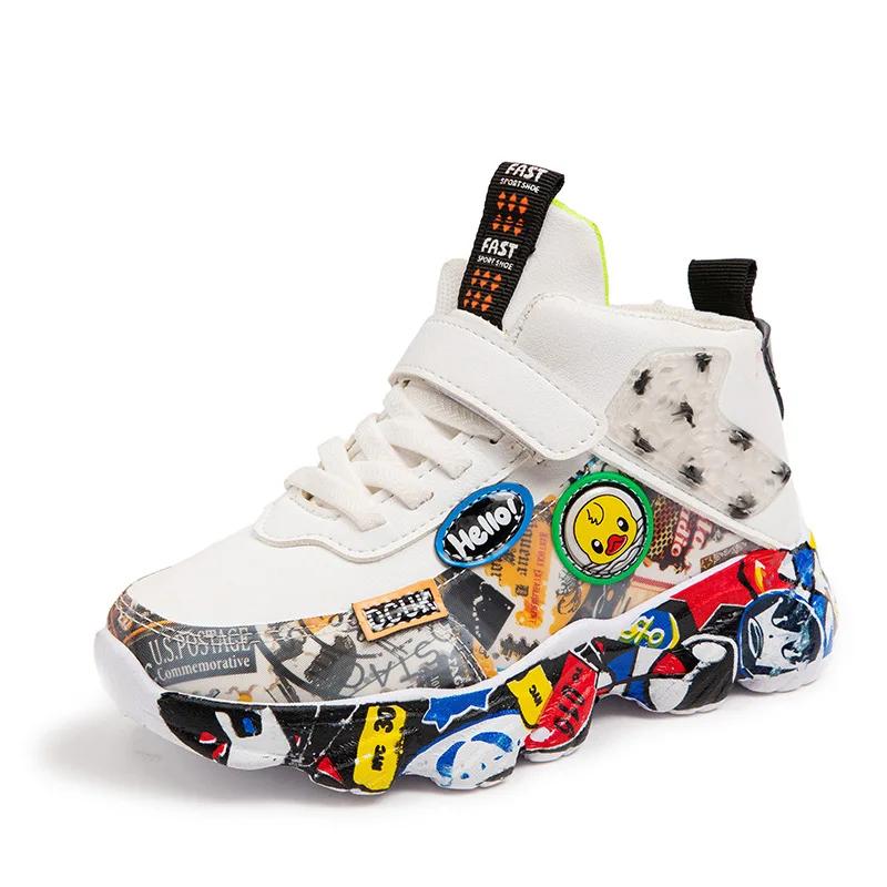 

Size 26-37 Children Sports Sneakers for Girls Kid Cartoon Graffiti Pattern Casual Shoes Boys Basketball Shoe Chaussures De Sport 36