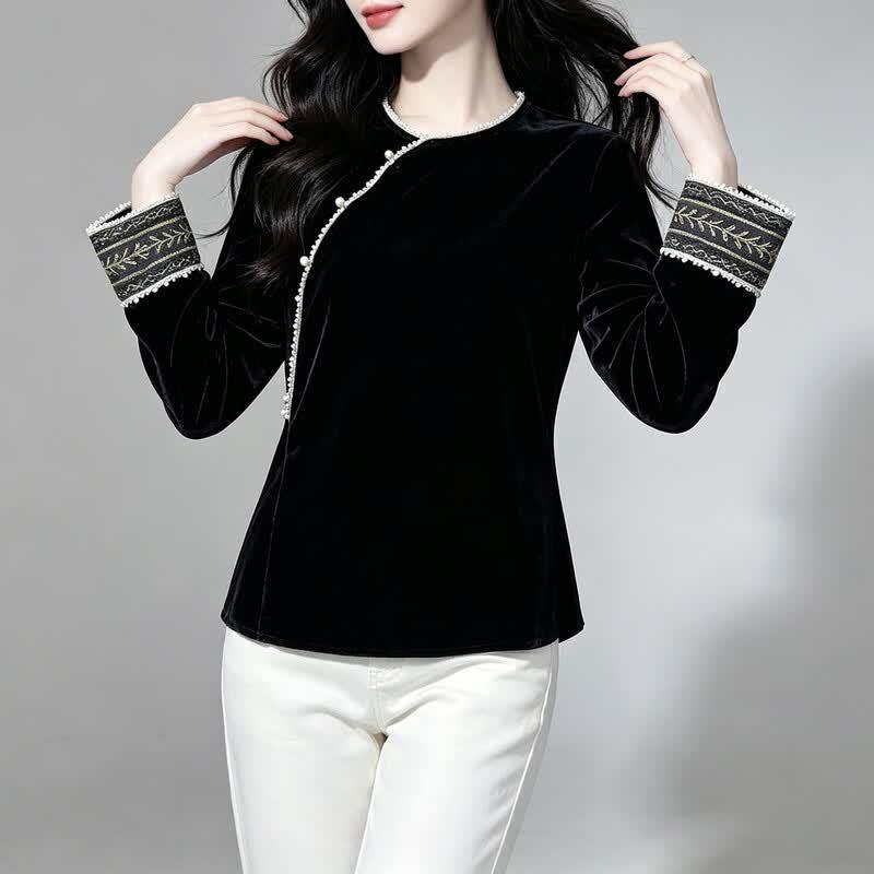 Neue chinesische Stil Maulbeerseide Samt Bluse