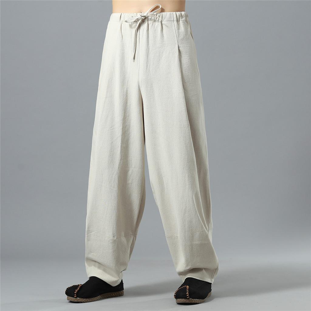 Men Cotton Lantern Pants With Drawstring Waist For Casual Autumn Wear