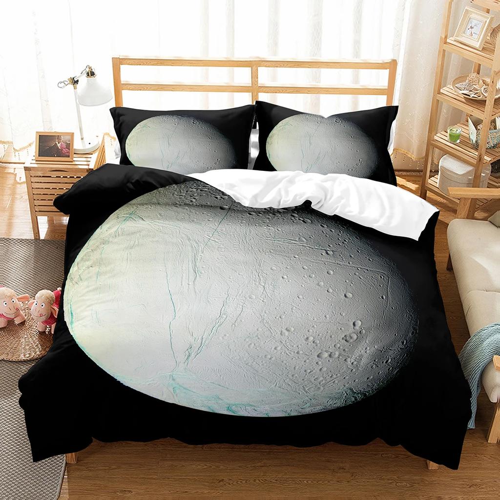 Comforter Enceladus Planet King Queen Solar System Bedding Set Rotate Universe Space Polyester Comforter