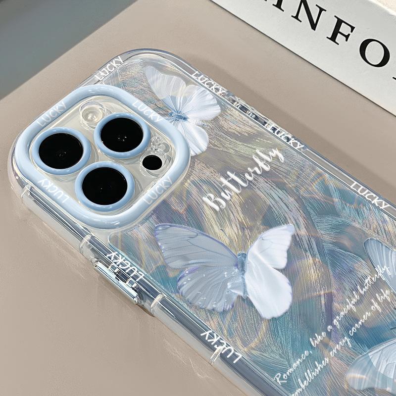 Water Rippled Butterfly Applicable To Apple 16promax Cream Feather Yarn Transparent 14 Mobile Phone Case IPhone 13 Cute