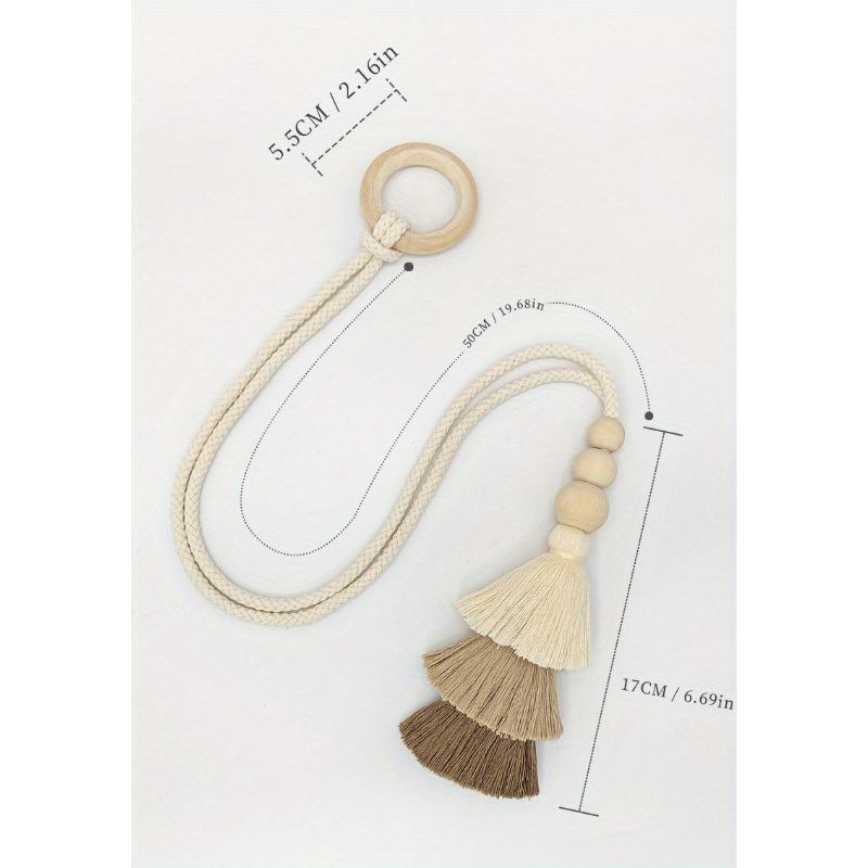 2pcs Bohemian Handmade Tassel Curtain Tiebacks with Wooden Beads - Polyester, Modern Boho Style Window Drape Holdbacks for Home Decor