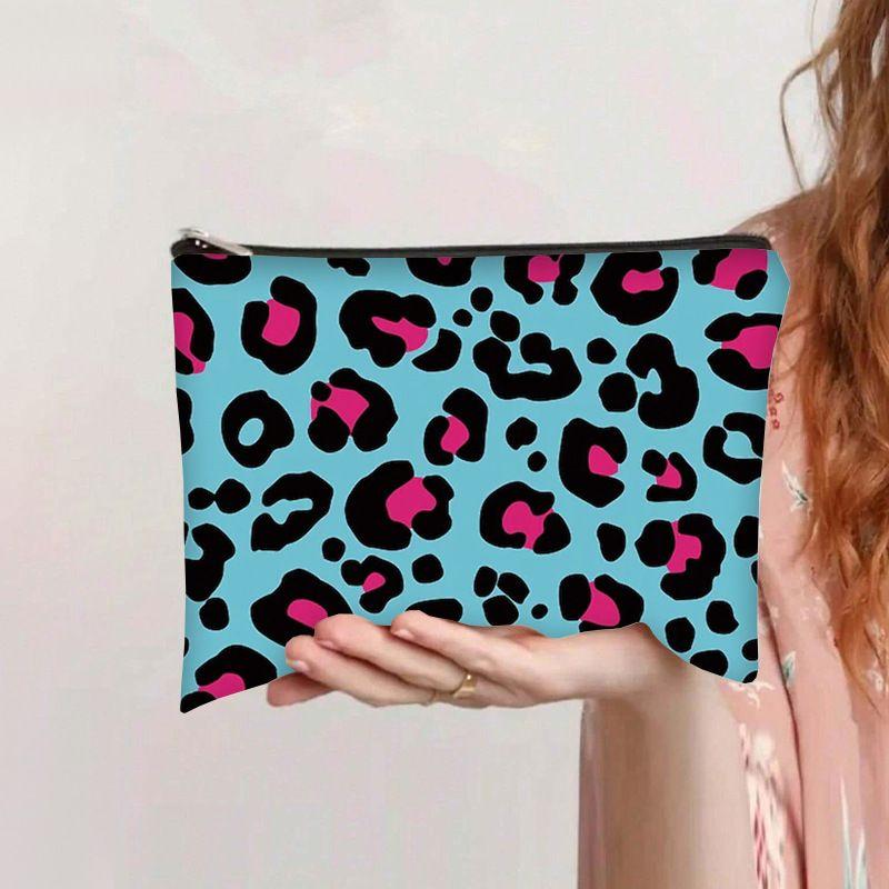 Printed leopard print canvas cosmetic bag student zipper pencil case thickened cosmetic hand-held storage bag