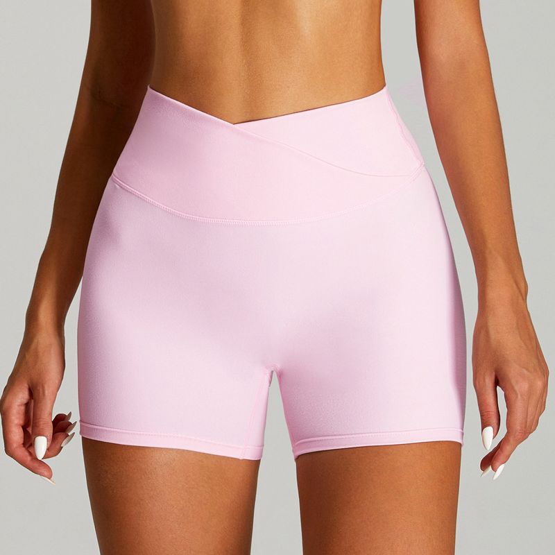 Fashion Export Nude Feel Cross High Waist Yoga Shorts Women's Outwear Running Fitness Pants Skinny Peach Hip Lifting Sport