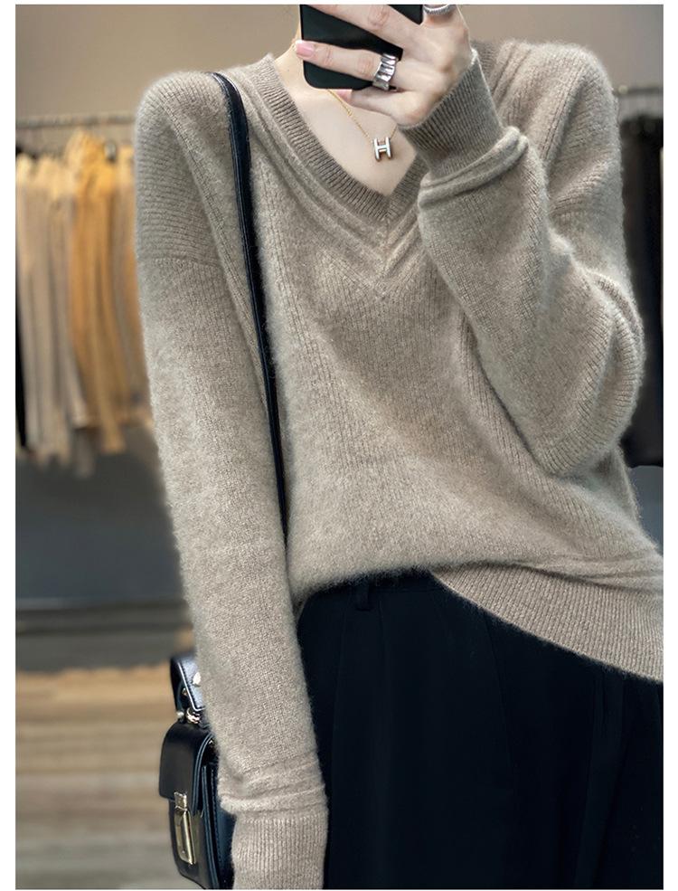 Korean Style V-Neck Wool Sweater: Women's Loose-Fit Autumn/Winter Cashmere Pullover