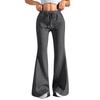 Ladies Fashion Loose Draw String Waist Solid Color Cargo Pants Leisure Flares
