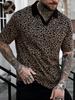 Stylish Leopard Print Short Sleeve Polo Shirt, Trendy Casual Top