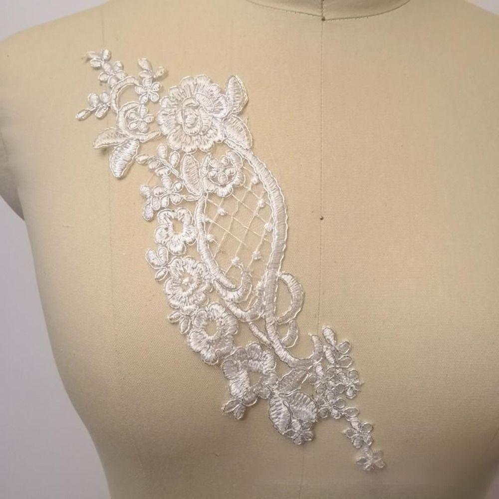 1 Pair White Flower Lace Applique Handmade Apparel Sewing Lace Embroidery Patch DIY DIY Clothing Patch Wedding Dress Accessories